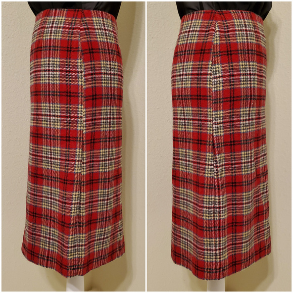 Cambridge Dry Goods Red Plaid Wool Blend Long Skirt - Picture 4 of 8